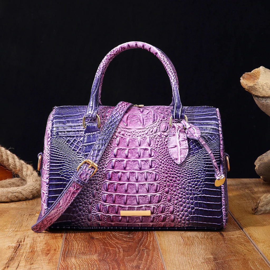 Elegant Crocodile Pattern Boston Bag