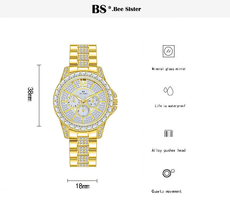 Elegant Women's Diamond Wrist Watch - Waterproof Silver Gold