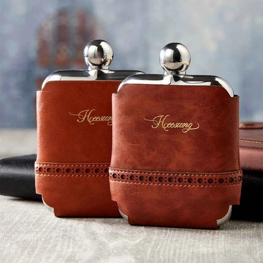Liquor Bottle Hip Flask For Man Father Protable Pocket Alcohol Whiskey Hidden Hip Flask  Stainless Steel With Leathe Cover