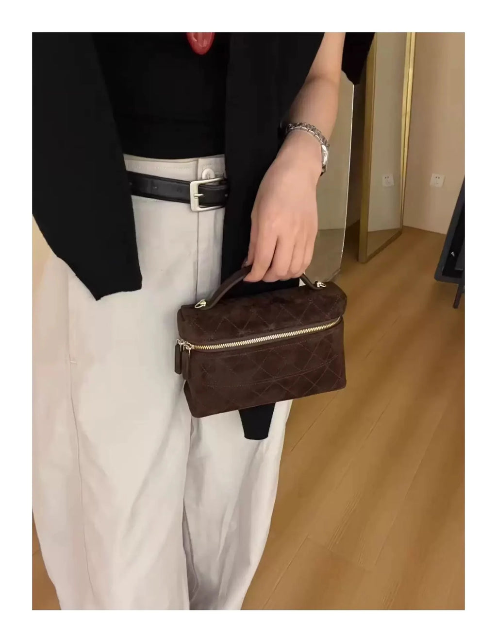 Elegant Frosted Suede Diamond Grid Chain Bag