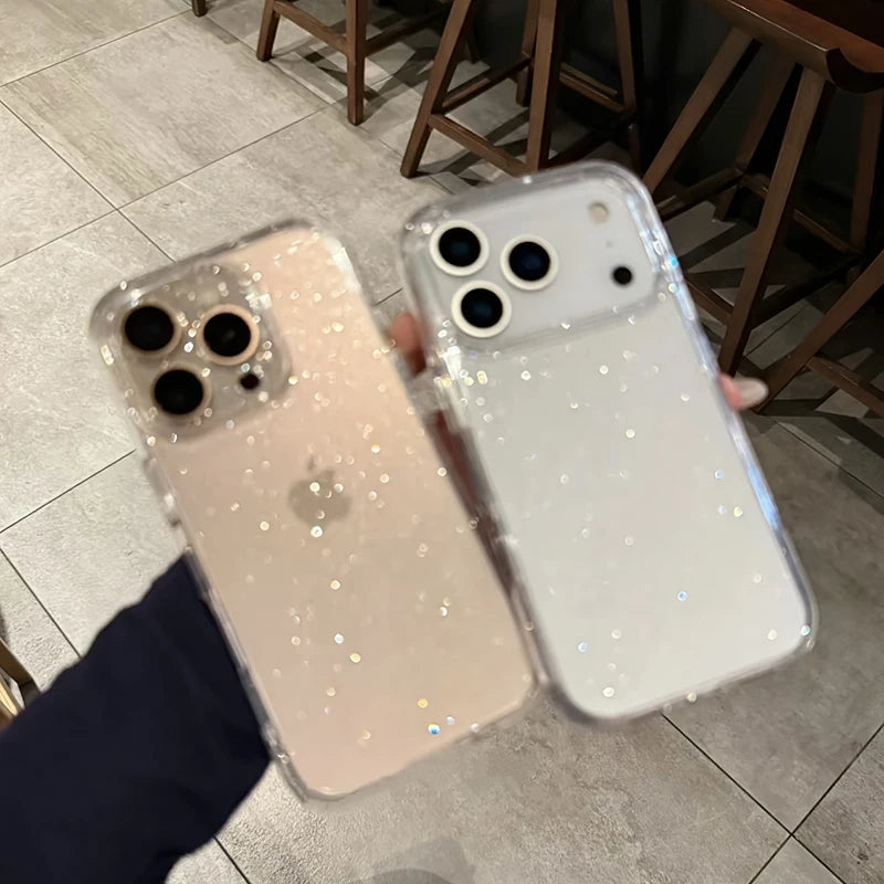 Luxury Transparent Glitter iPhone Case - Shockproof TPU Cover