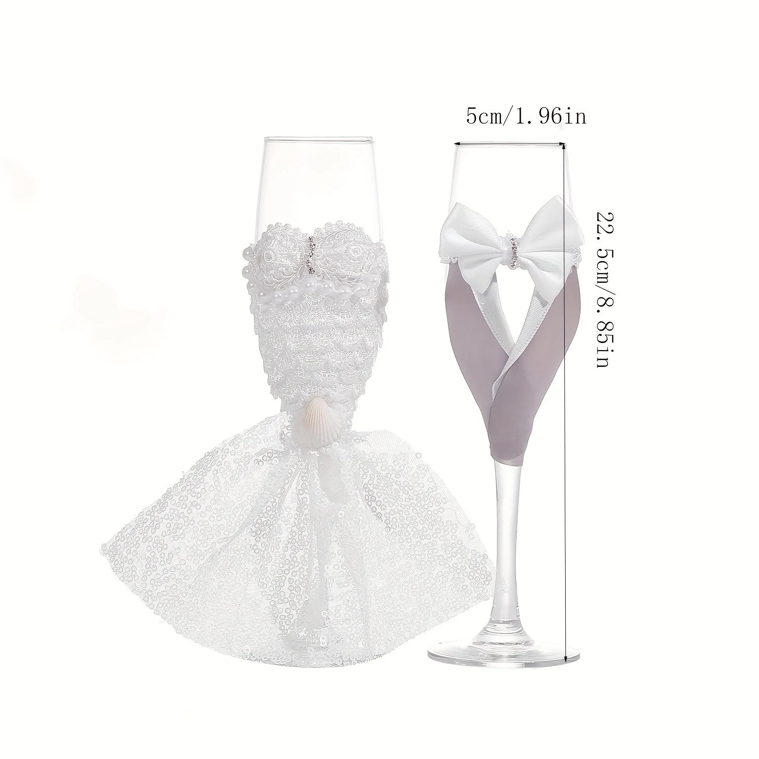 Elegant Wedding Champagne Glasses - Bride & Groom Set