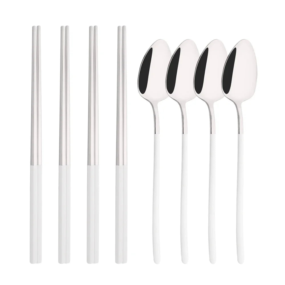 Premium Luxury Stainless Steel Cutlery Set - 8-Piece Korean Dinnerware