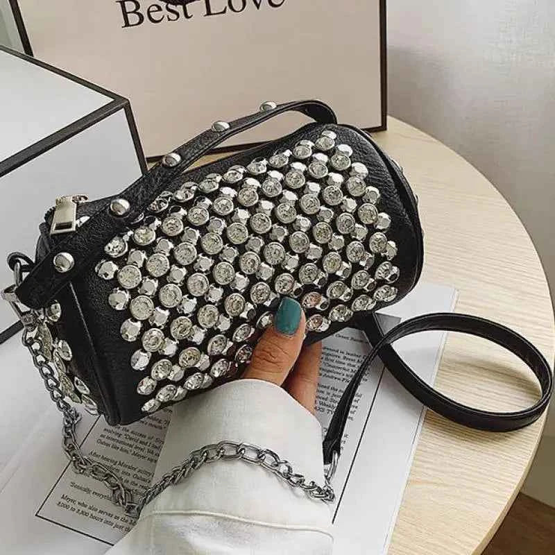 Elegant Cylindrical Shoulder Bag - Luxury Studded Design