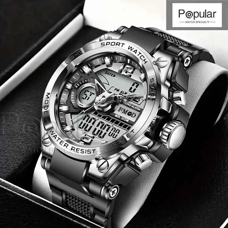 Digital Steel Military Wristwatch - LED Quartz Sports Clock