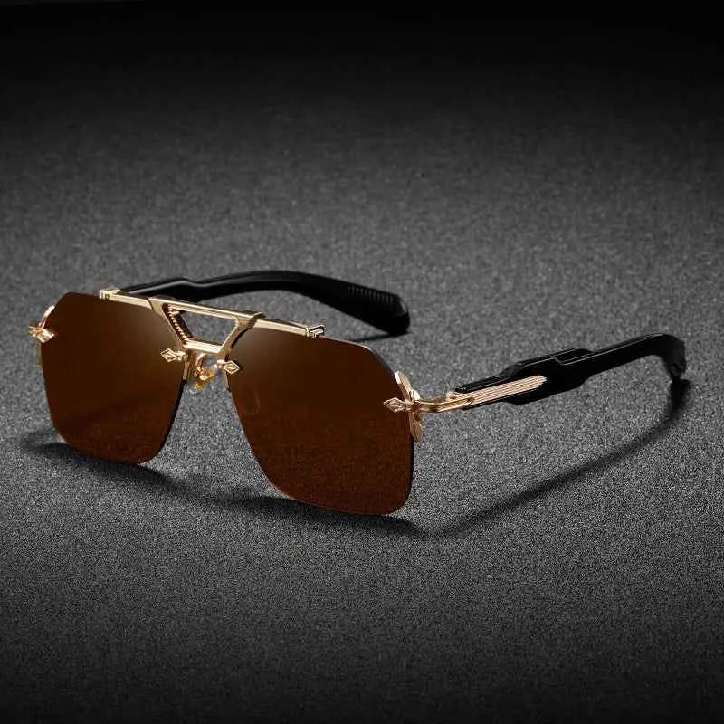 Premium Steampunk Pilot Sunglasses - Retro Frameless Design