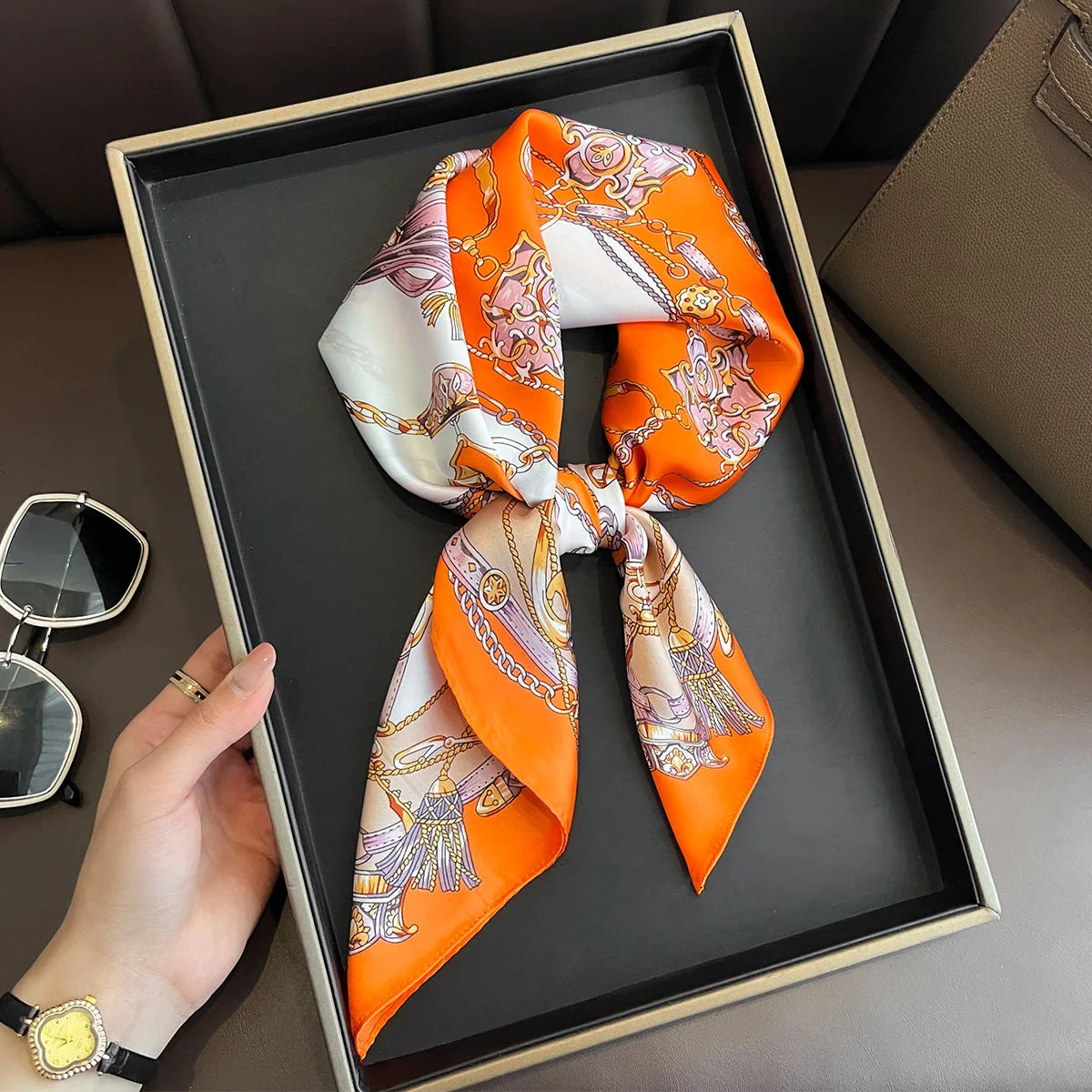 Luxury Silk Scarf - 70x70cm Square Shawl & Headband