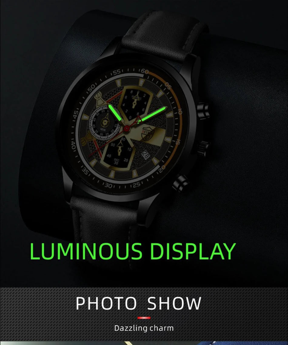 Elegant Men's Calendar Watch - Leather Business Style