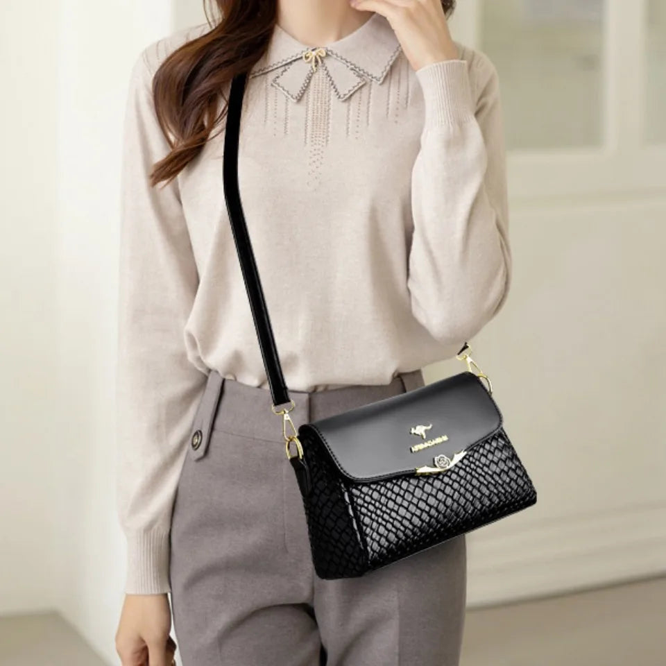 Designer Knitting Handbag - Elegant PU Leather