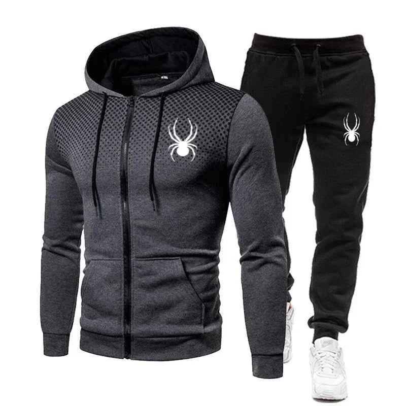Premium Men's Spider Print Zip Tracksuit - Athletic Jogging Set