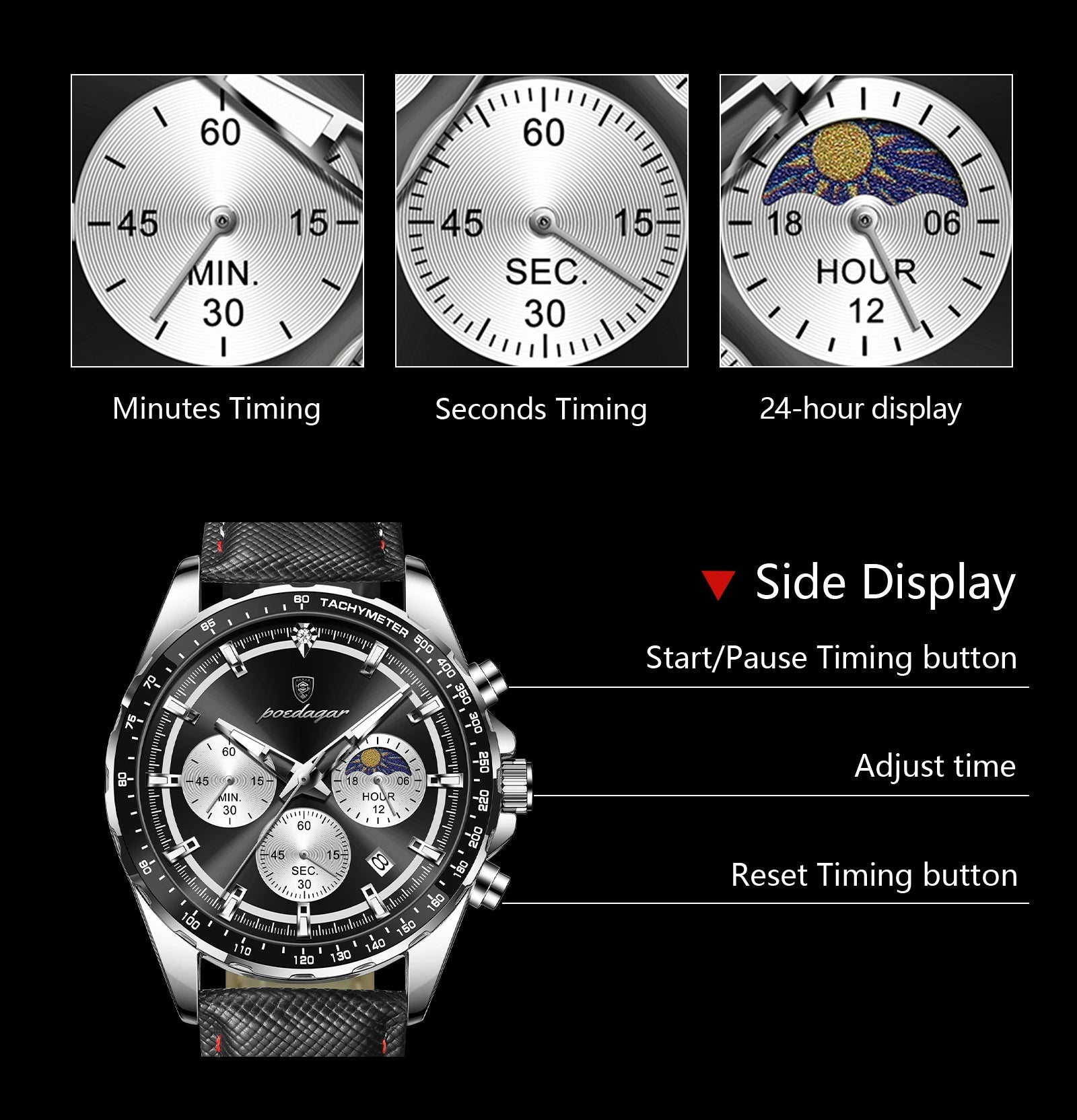 Premium Men's Leather Chronograph Watch - Luminous & Waterproof