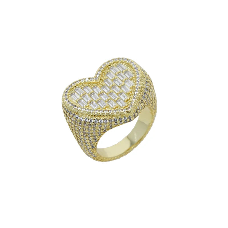 Elegant Iced Out Heart Engagement Ring - Gold & Silver