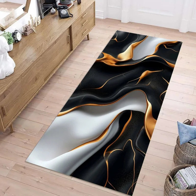 Luxury White Gold Marble Print Runner Rug - Soft & Non-Slip