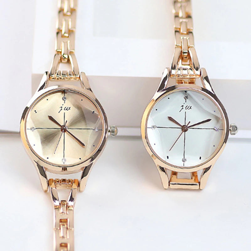 Elegant Ladies Bracelet Watch - Rhinestone Rose Gold Design