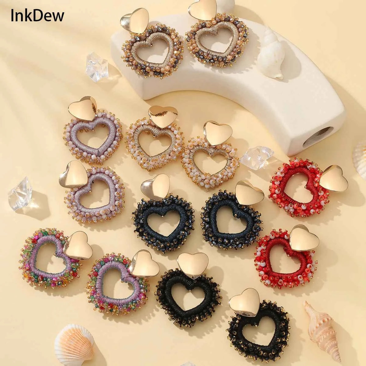 Elegant Heart Shape Drop Earrings - Handmade Crystal Jewelry