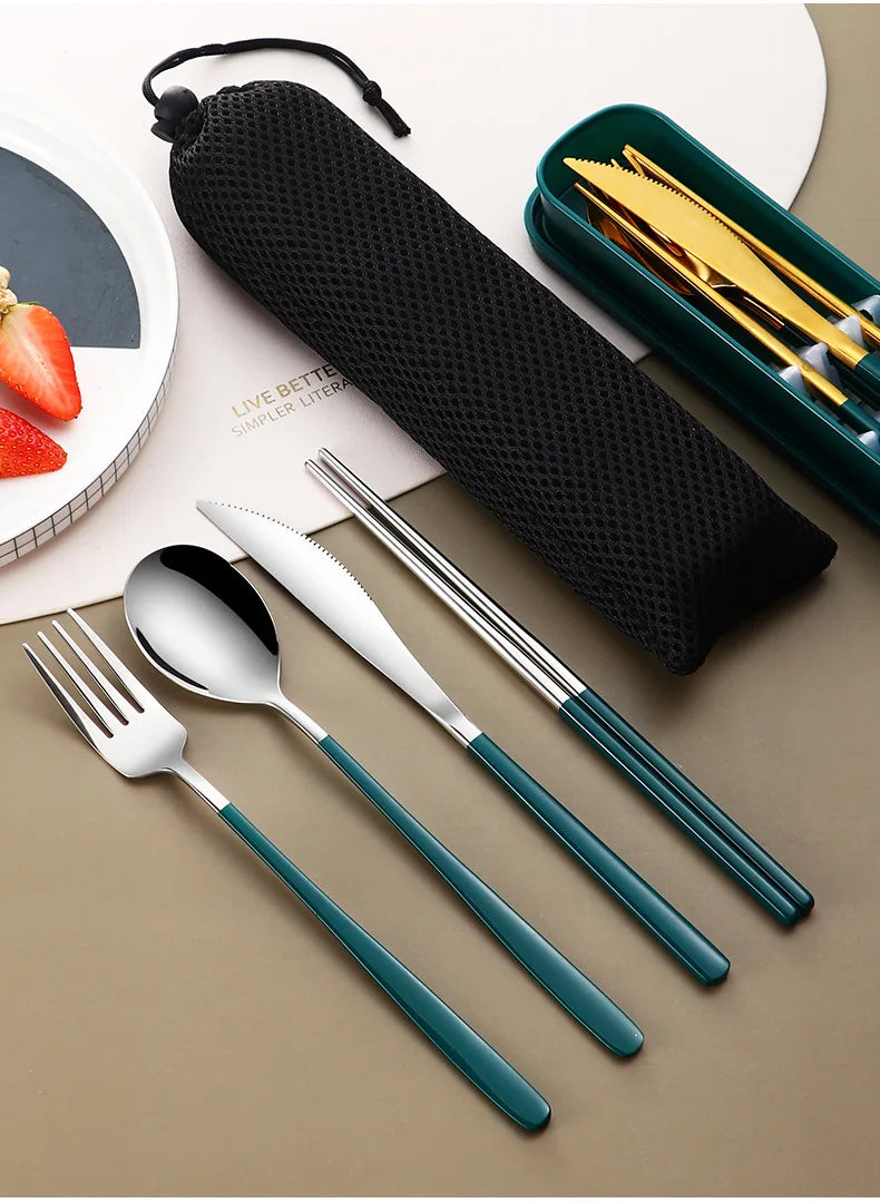 Premium Portable Flatware Set - Travel Utensil Kit with Case