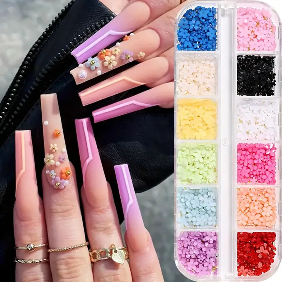 Luxury Christmas Nail Charms - 12 Grids Mixed Red & Green Gems