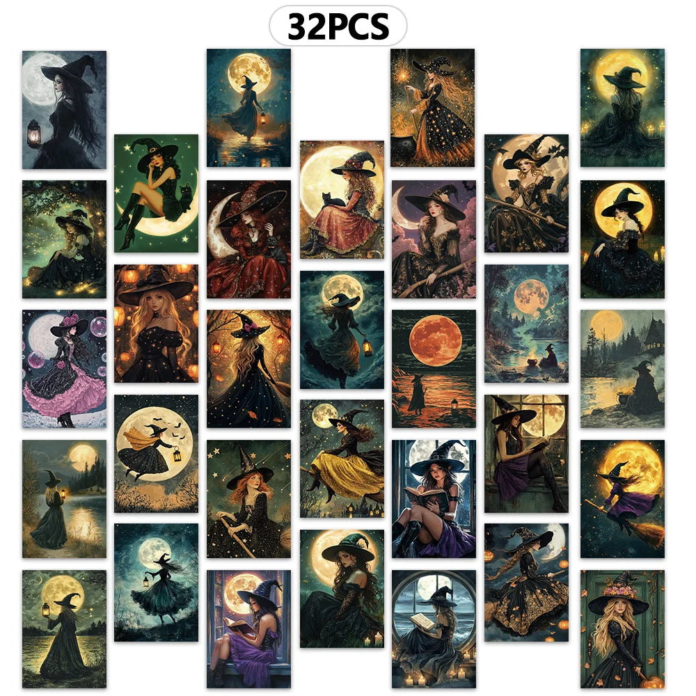 Premium Halloween Witch Postcards - 32 Magical Designs