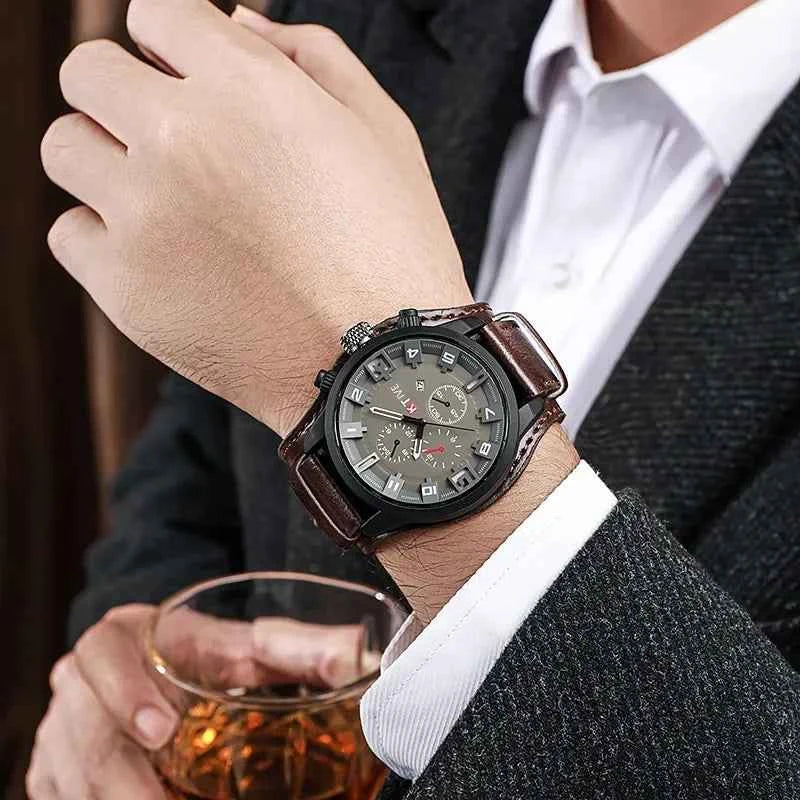 Premium Men's Quartz Watch - Luxury PU Leather Tactical Wristwatch