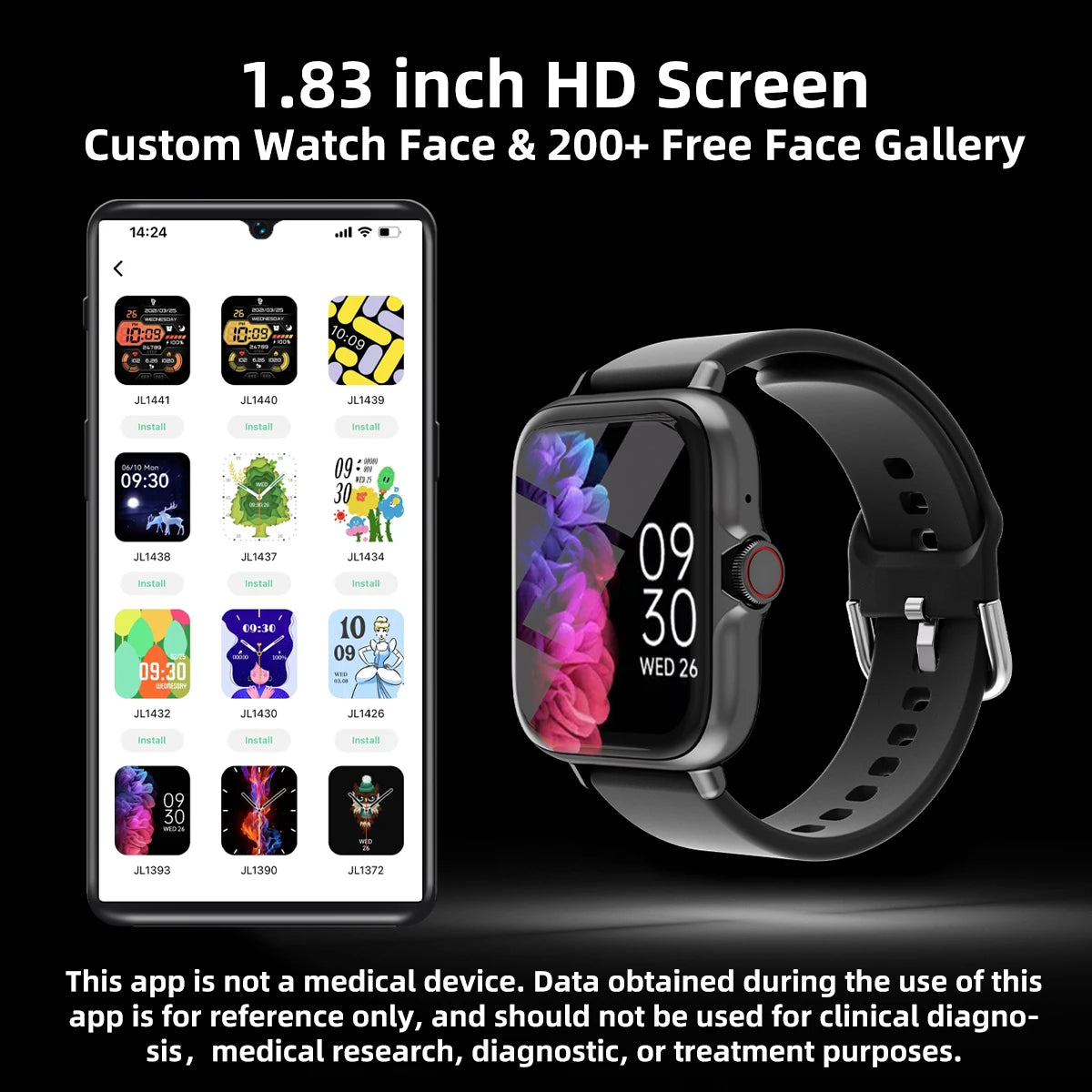 Waterproof Smart Watch - 1.83'' Display with Bluetooth Calls
