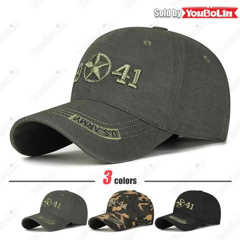 Military Style 1941 Embroidered Baseball Cap Sun Hat Trucker Hat- Adjustable Army Dad Hat for Men, Vintage Tactical Design