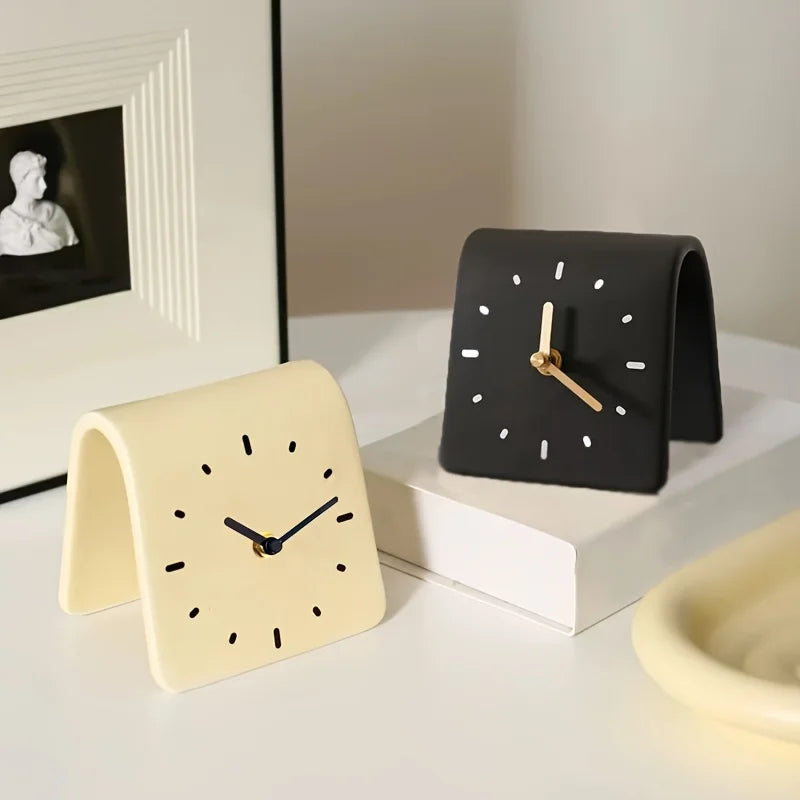 Silent desktop clock - elegant white acrylic modern design with an arched crown shape