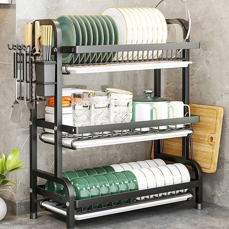 Premium Countertop Dish Drying Rack with Utensil & Spice Holder