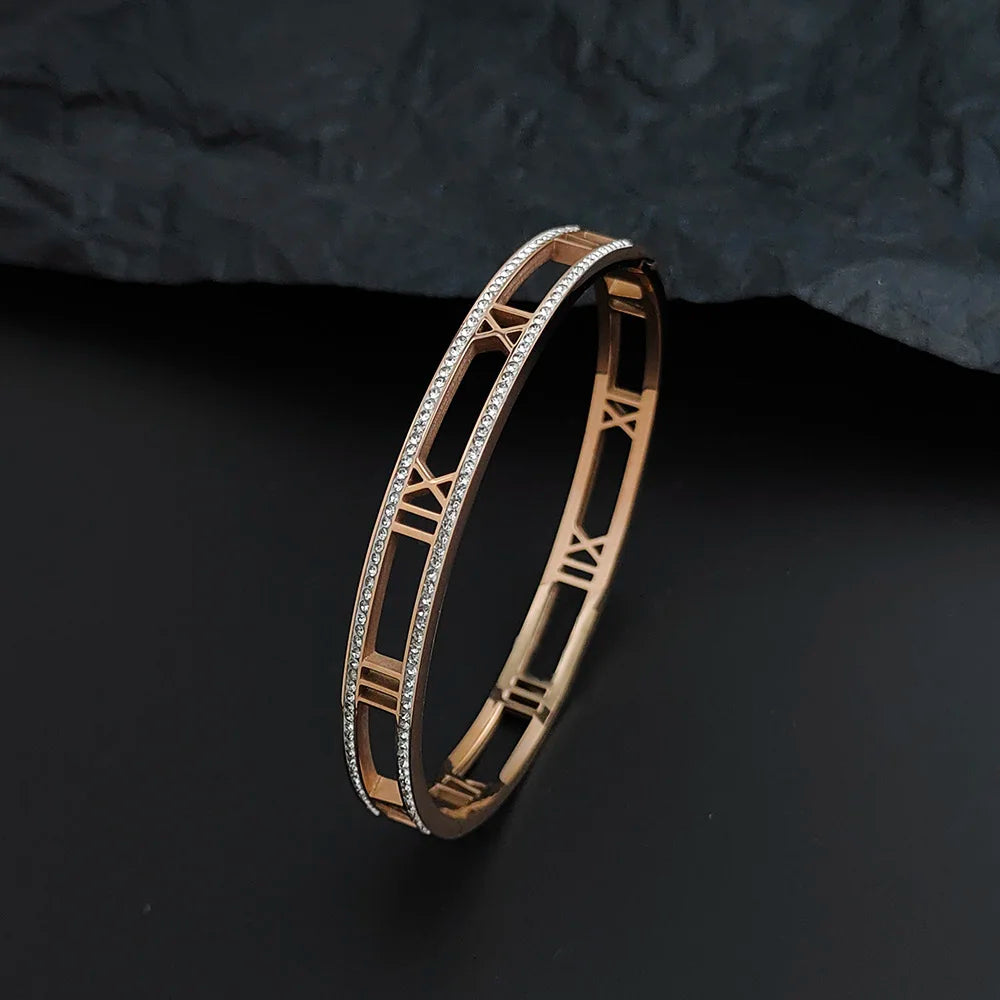 Luxury Crystal Roman Numeral Bracelet - Unisex Stainless Steel