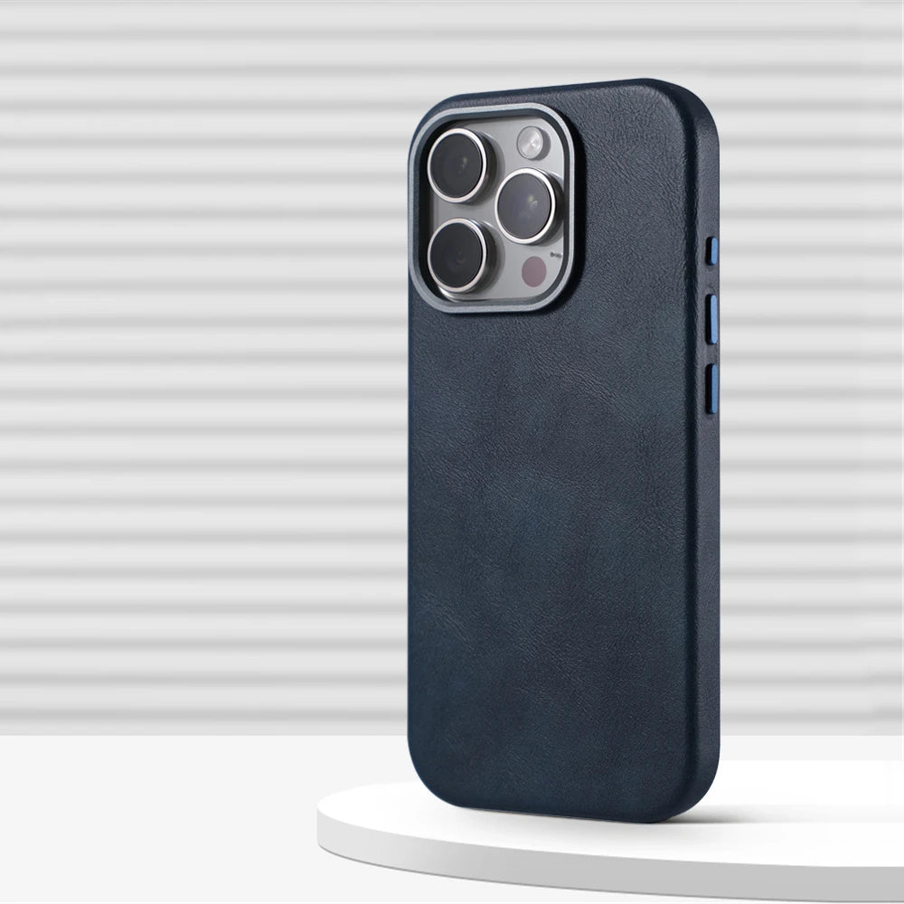 Luxury Retro Leather MagSafe Phone Case with Alloy Lens