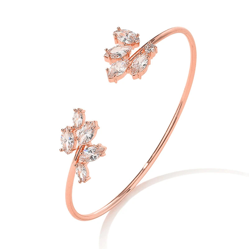 Elegant Gold Cuff Bangle - Cubic Zirconia Bracelets