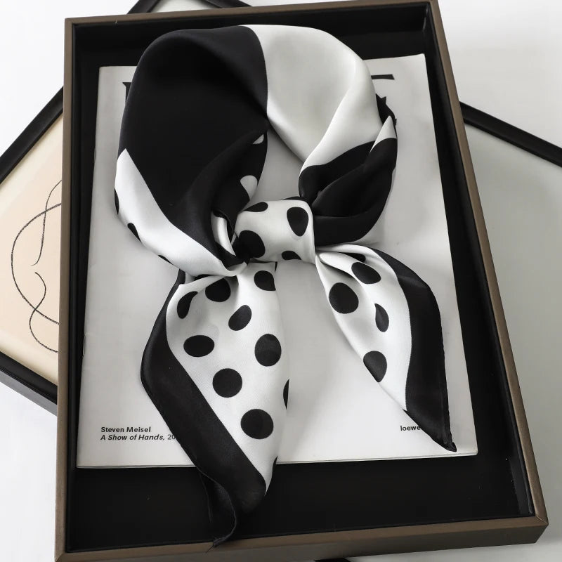 Luxury Silk Square Scarf - Elegant Satin Print Neck Wrap