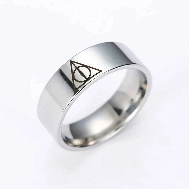 Deathly Hallows Stainless Steel Ring - Geometric Circle Triangle Jewelry