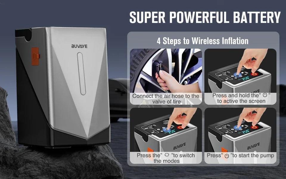 Portable Jump Starter with Air Compressor - 2500A Power Bank
