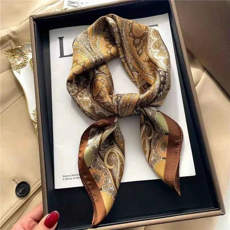 Luxury Silk Scarf - 70x70cm Square Shawl & Headband