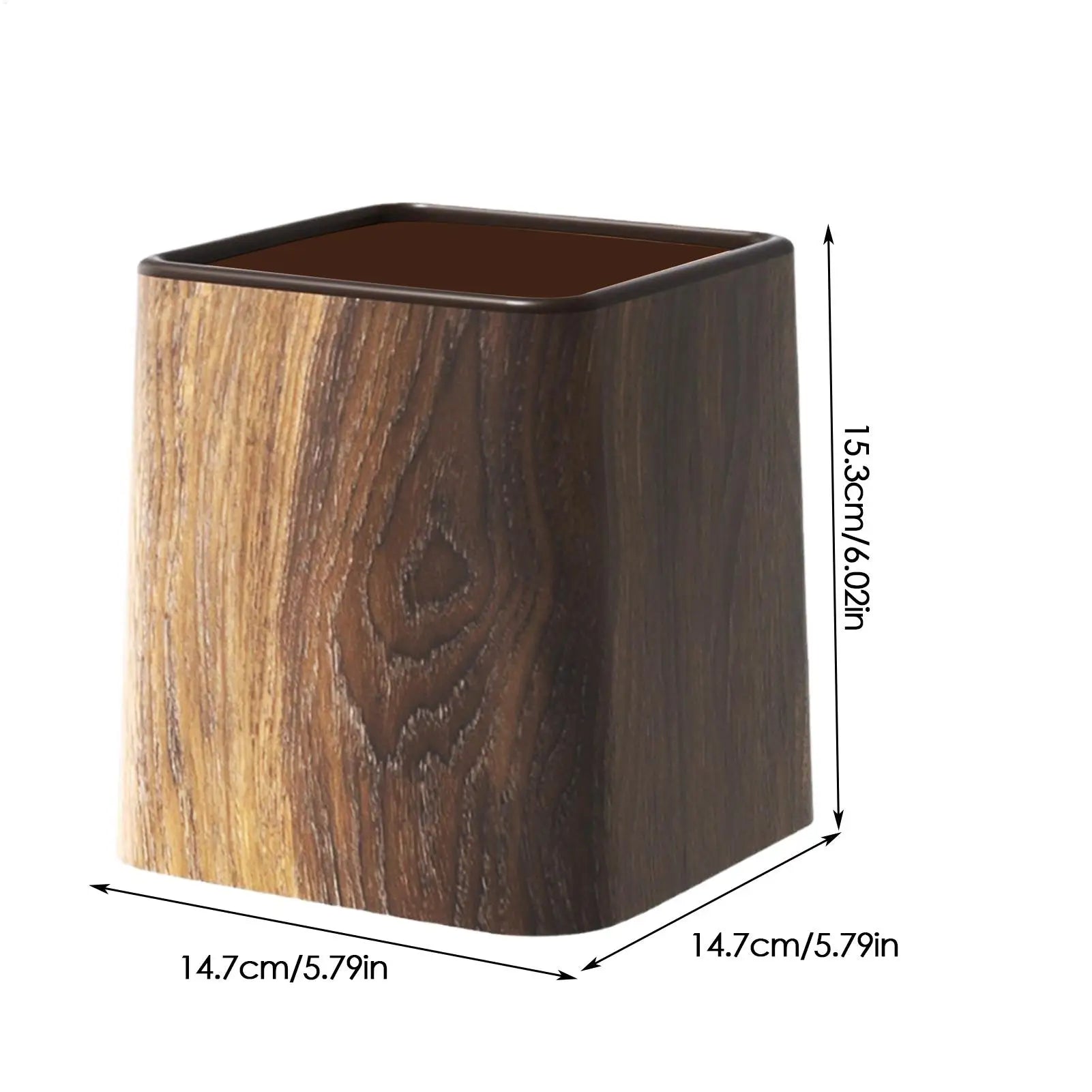 Elegant Small Desk Trash Can - Retro Wood Grain Design