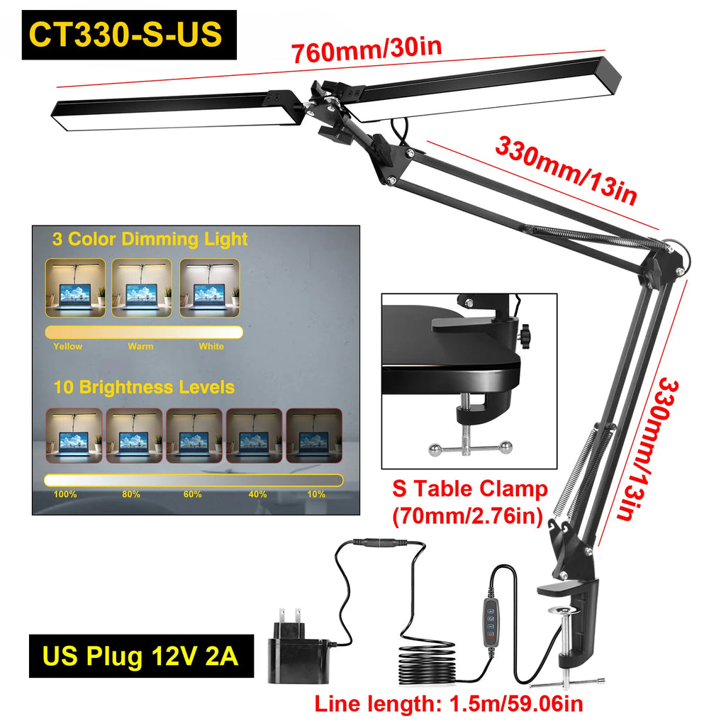 Premium LED Desk Lamp with Clamp - Auto Dimming & Bright