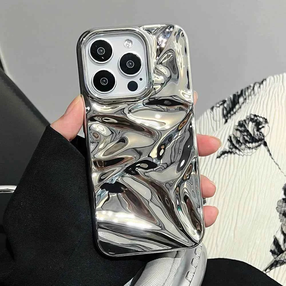 Luxury Electroplate Silvery 3D Wrinkle Phone Case