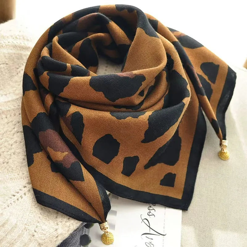 Luxury Silk Square Scarf - Magnetic Buckle & Print