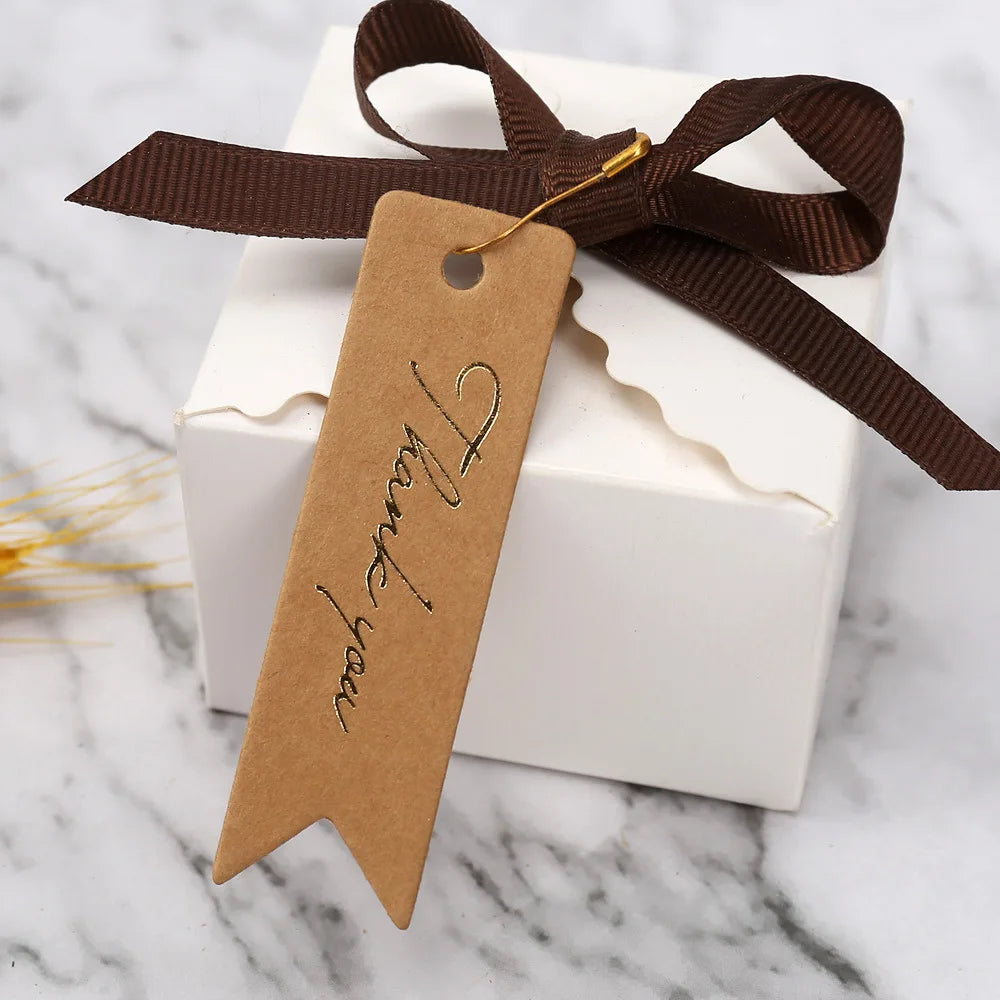 Elegant Kraft Paper Gift Tags - 50pc Thank You Labels