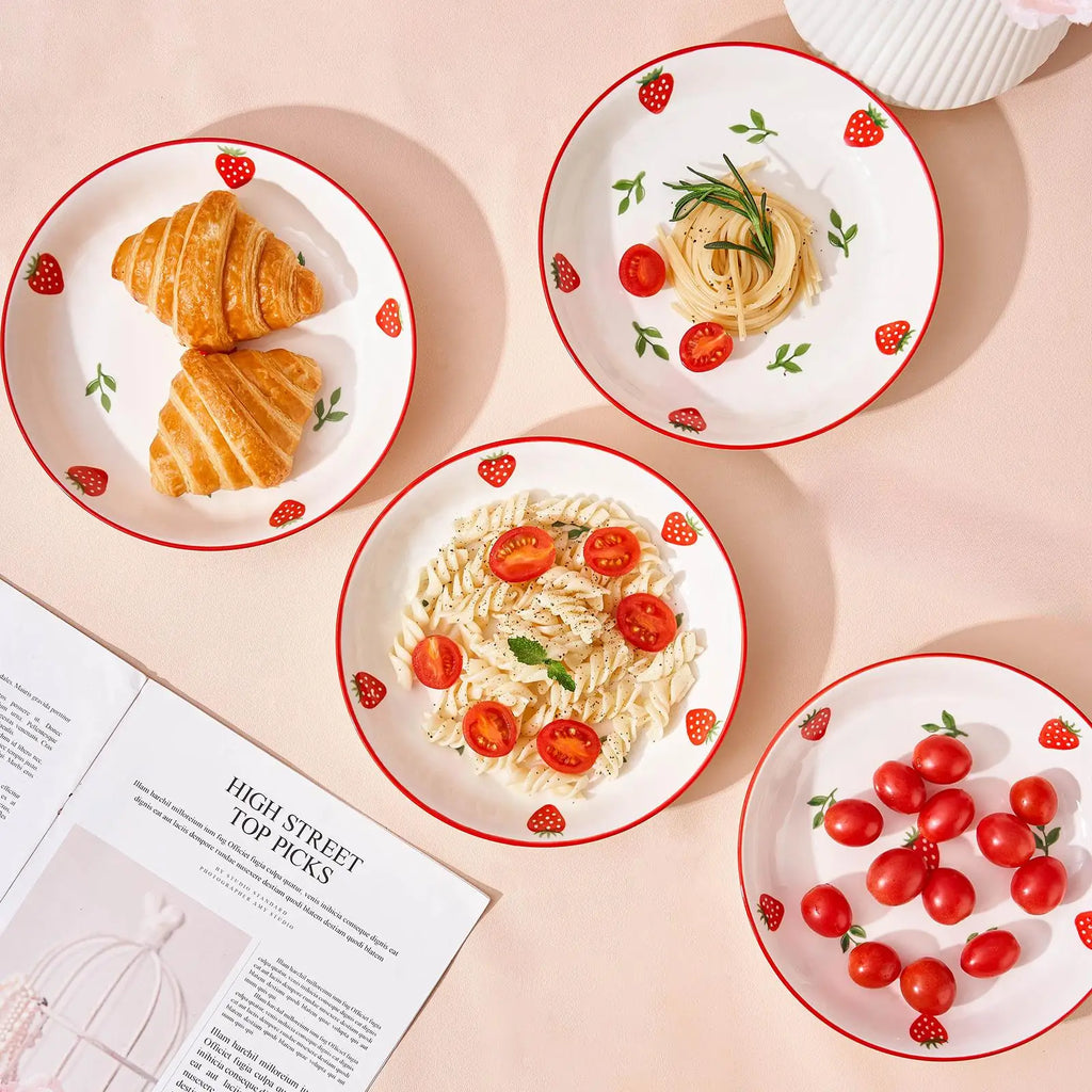 Premium Strawberry Ceramic Dinner Plate Set - Reusable & Elegant