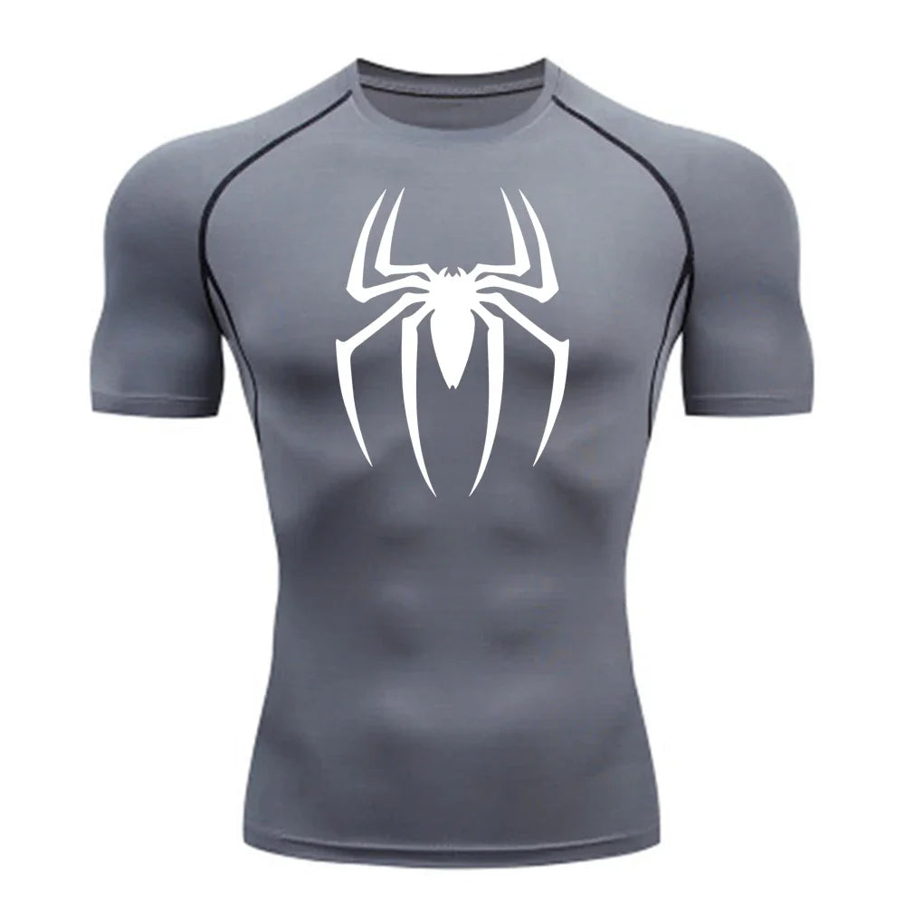 Men's Spider Printed Sports Top - Breathable Quick-Drying Fitness Tee