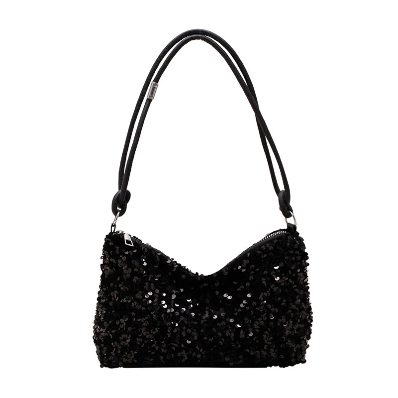 Elegant Sequin Shoulder Bag - Black/Silver Party & Evening