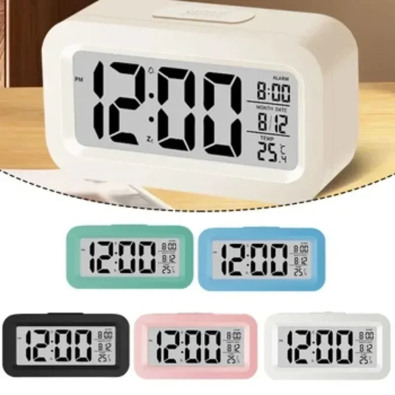 Digital Alarm Clock - Black LED multifunction desktop display with calendar