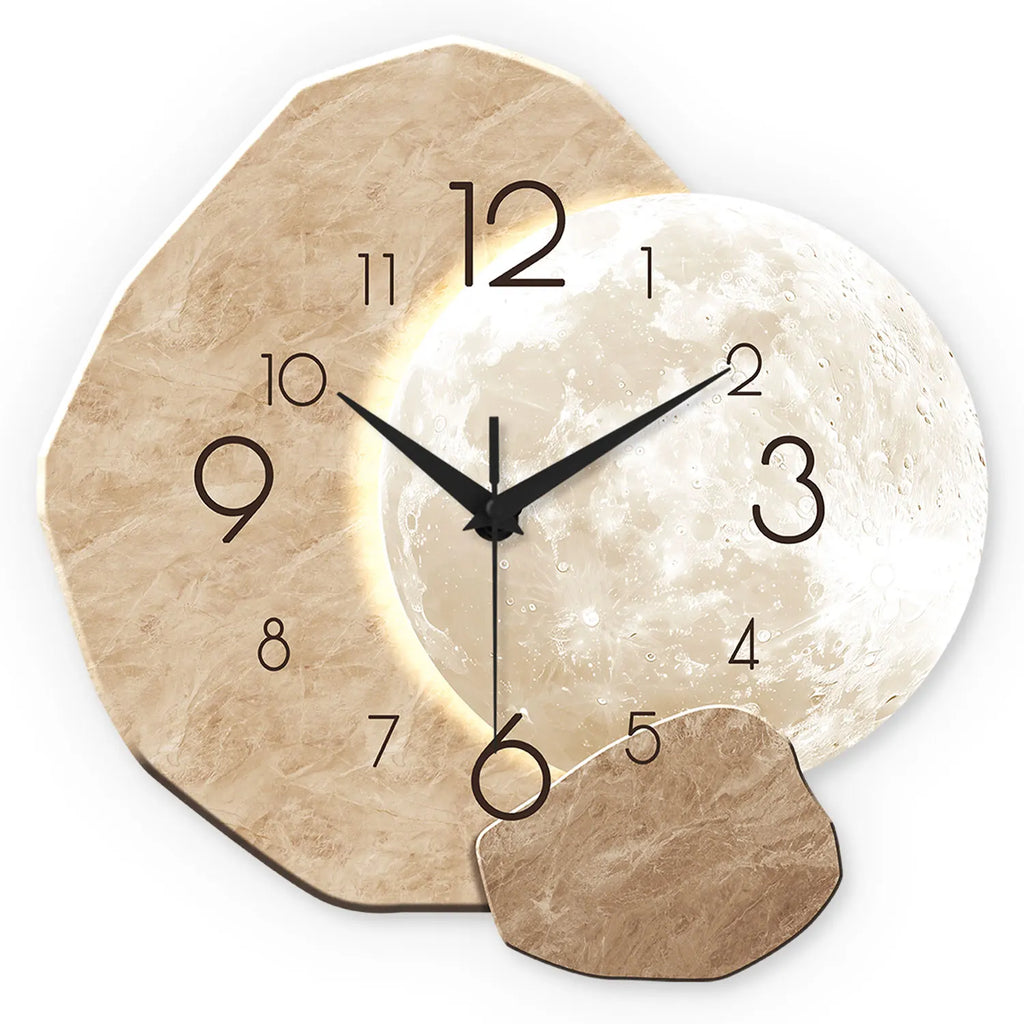 Premium Silent Moon Wall Clock - Modern Wooden Design