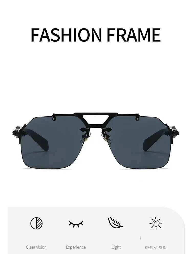 New Man Sunglasses Steampunk Double Girder Design Frameless Pilot eyewear UV Protection Retro Protective Glasses