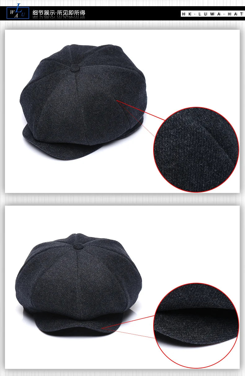 Premium Winter Wool Cap - Thickened Tweed Newsboy Style