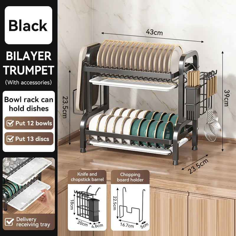Premium Countertop Dish Drying Rack with Utensil & Spice Holder