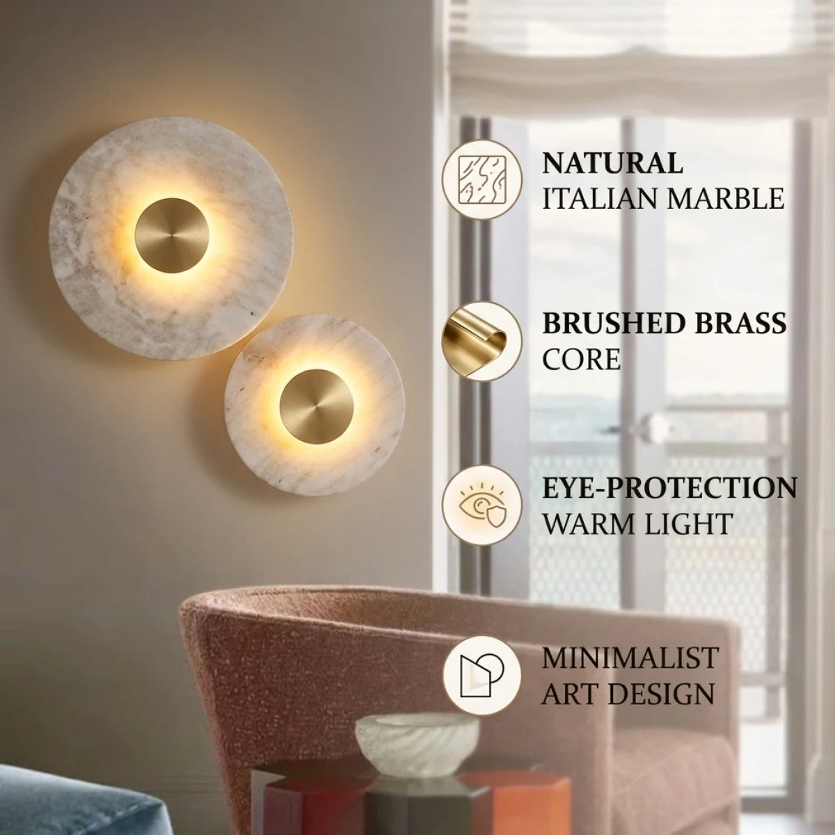 Luxury Marble LED Wall Lamp - Round Copper Sconce