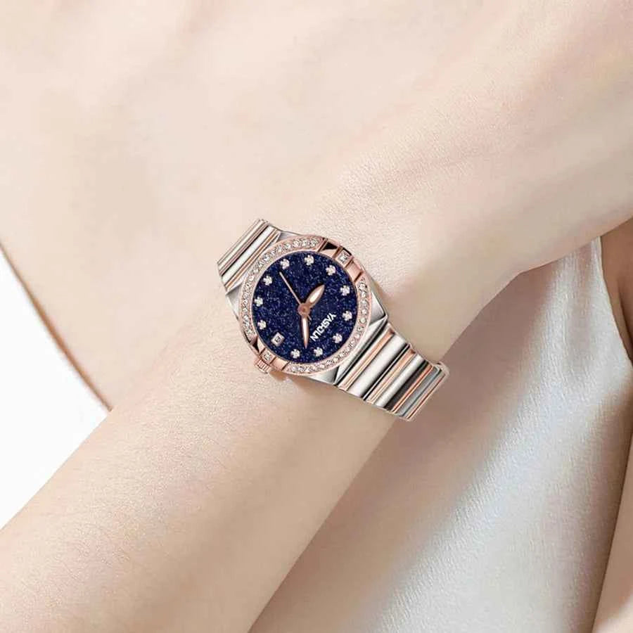 Elegant Ladies Quartz Watch - Waterproof Rose Gold Steel