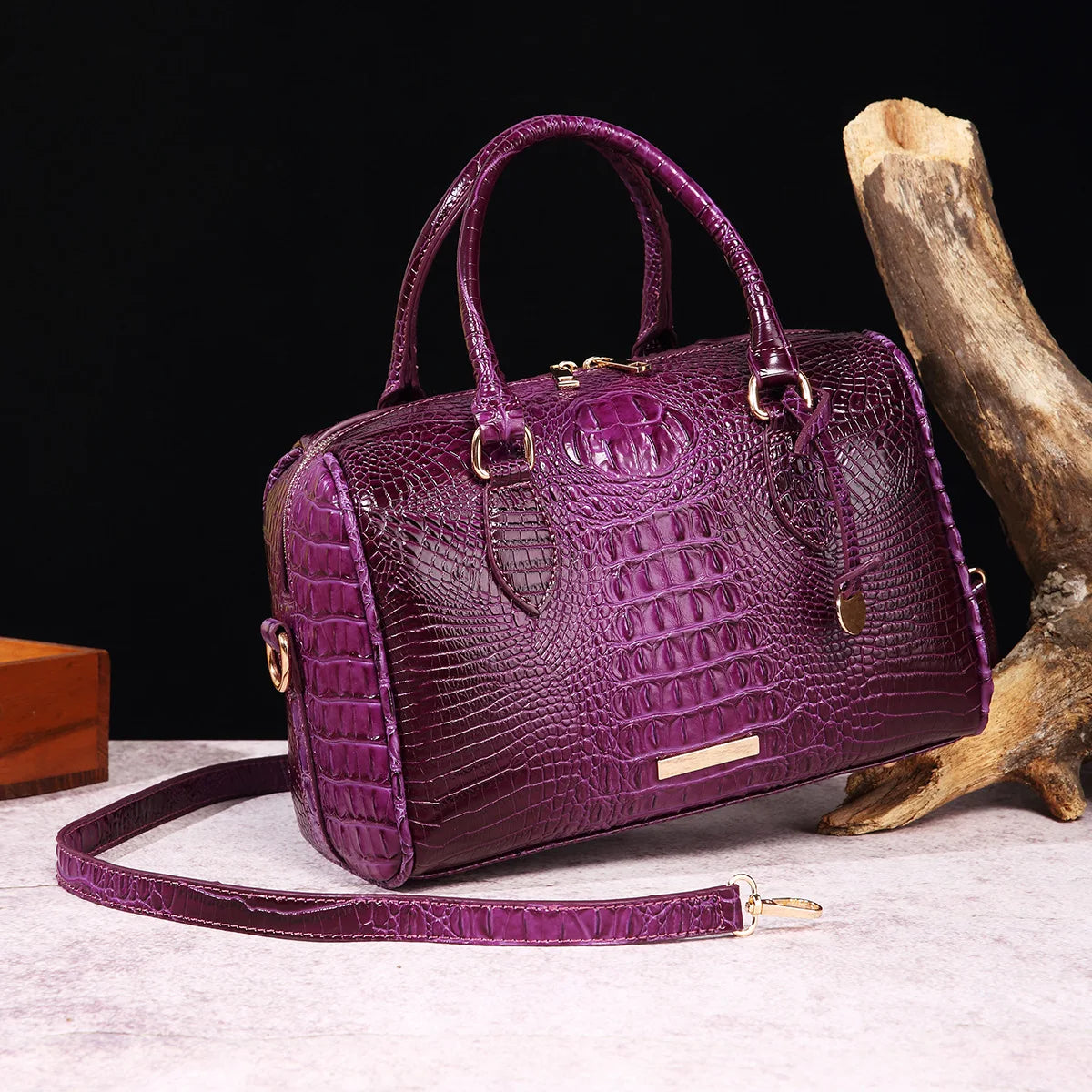Elegant Crocodile Pattern Boston Bag